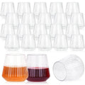 24 Pack Plastic Ribbed Wine Glasses 14Oz Origami Disposable Wine Glasses Unbreakable Clear Plastic Cocktail Glasses  Wine Cups
