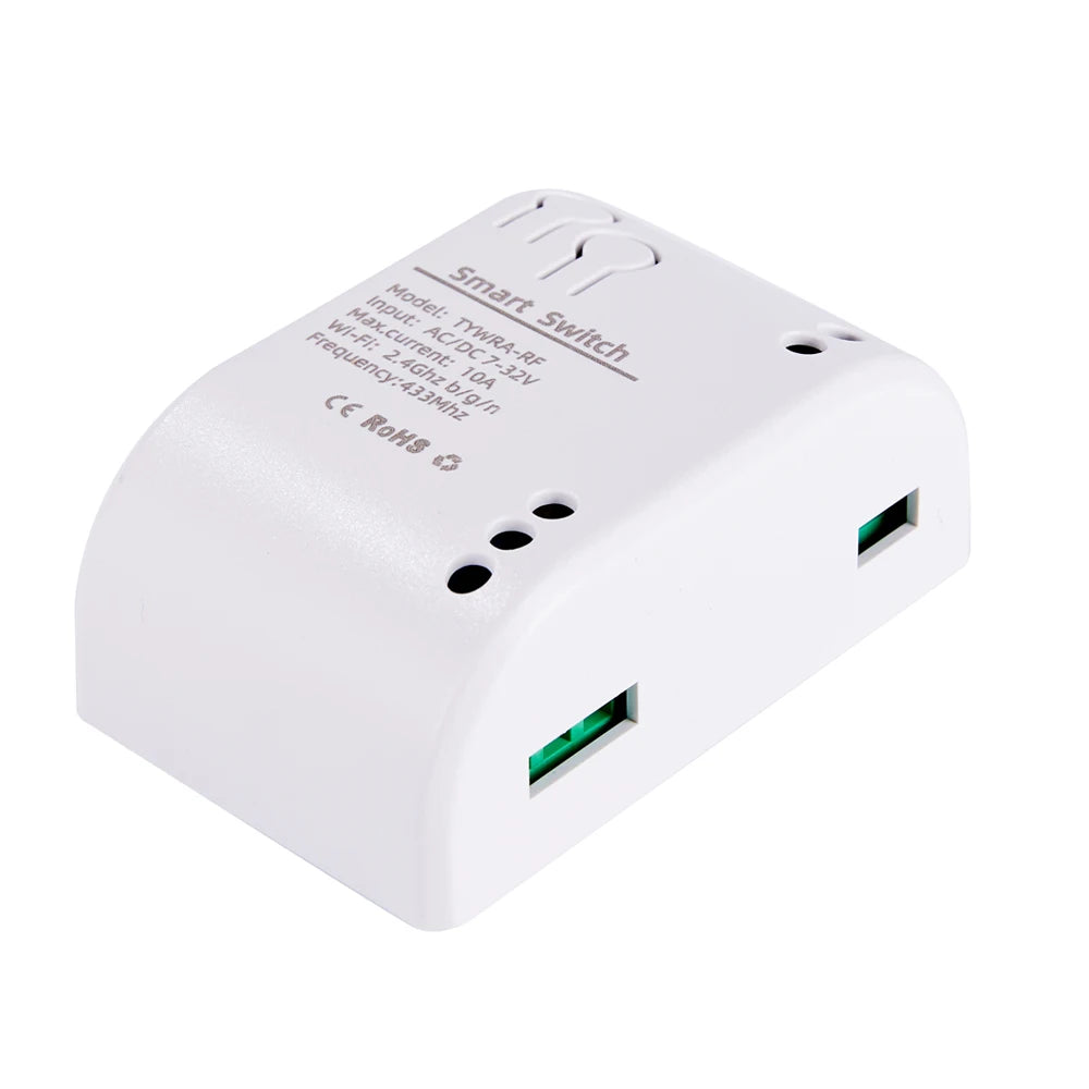 Wifi Smart Switch 1CH 7-32V Mini Wifi Light Controller 433 RF Receiver Gate Garage Opener 10A Works with Tuya App 1 Gang Relay