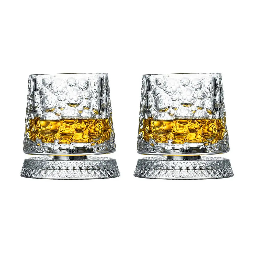 2PCS Whiskey Glasses Rotating Whisky Glass With Glass Base 360 Rotate Degrees Crystal Rum Glass For Cocktail Party Drinking Gift