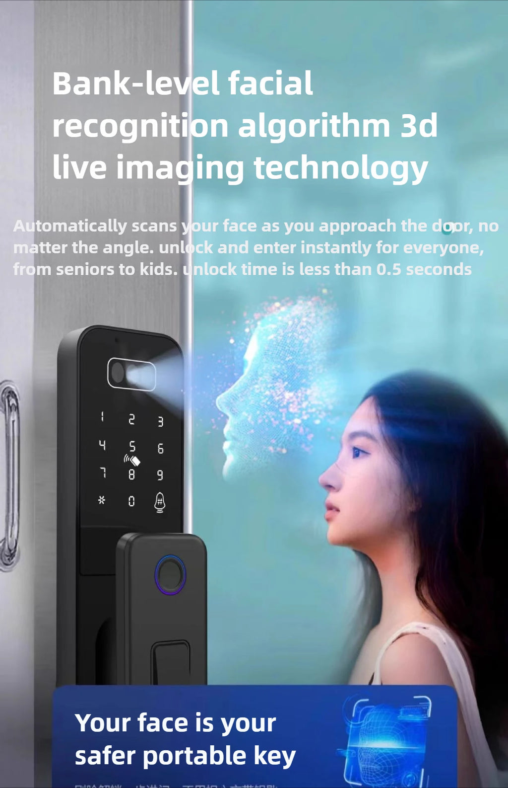 Waterproof 3D Face Recognition Outdoor Gate Fingerprint Lock Tuya WiFI App Passcode Rfid Card Keyless Electronic Smart Door Lock