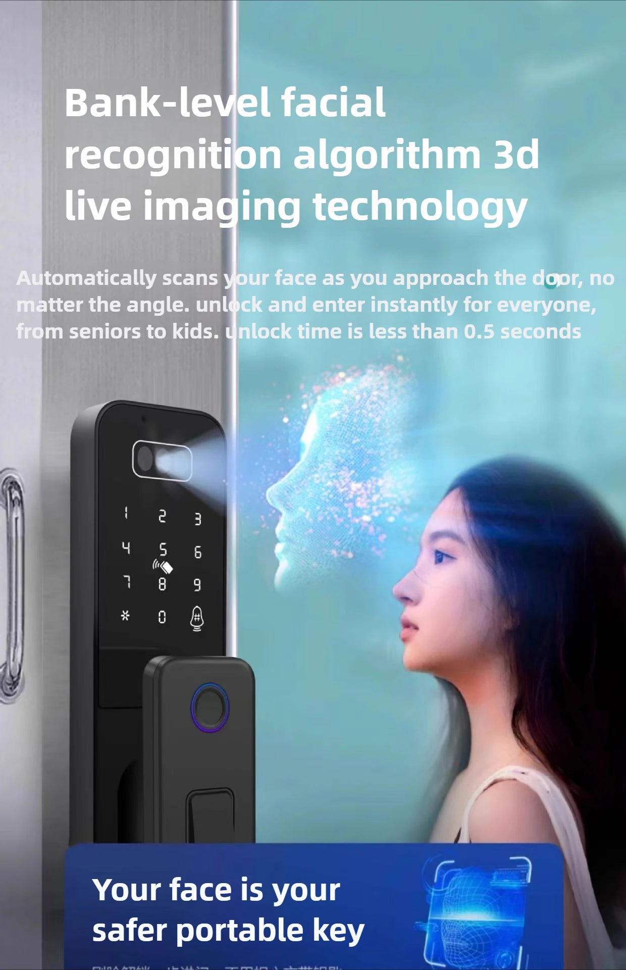 Waterproof 3D Face Recognition Outdoor Gate Fingerprint Lock Tuya WiFI App Passcode Rfid Card Keyless Electronic Smart Door Lock