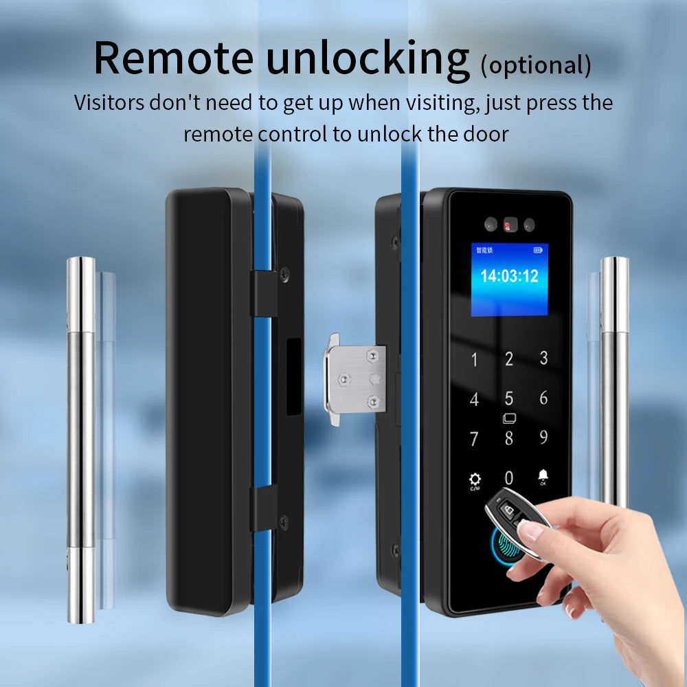 WIFI 3D Face Smart Lock for Glass Door with Camera Fingerprint Face Recognize Card Password Biometric Key App Unlock