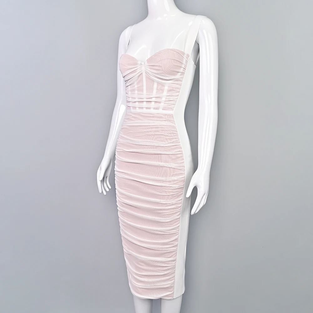 BEAUKEY Sexy Vintage Black Bandage Dress 2025 For Women Summer Draped Spaghetti Split Contrast Bodycon Dress XL Paded Vestido