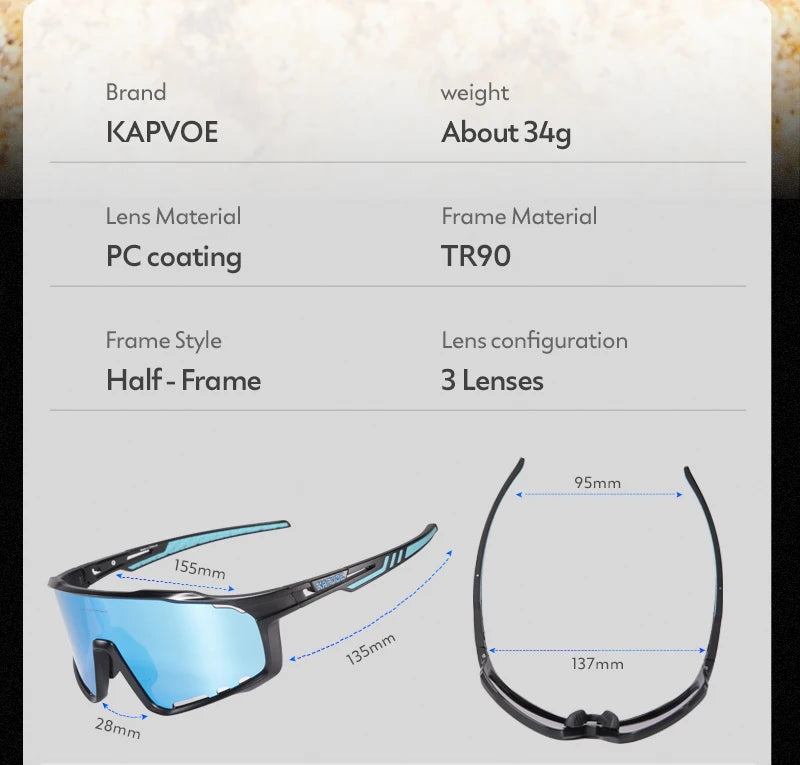 KAPVOE UV400 Cycling Glasses Men MTB Cycling Sunglasses Outdoor Sports Running Eyewear Women Road Bike Glasses
