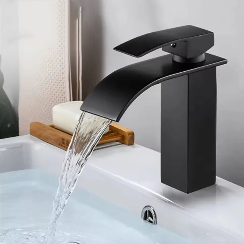 Waterfall Wash Basin Stainless Steel High And Low Faucet Black Hot And Cold Toilet Wash Basin Bathroom