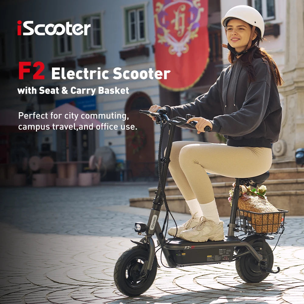 iScooter F2 Electric Scooter 500W Foldable Scooter 7.8Ah Electric Kick Scooter 30km Range 30km/h E-Scooter With Basket Daily