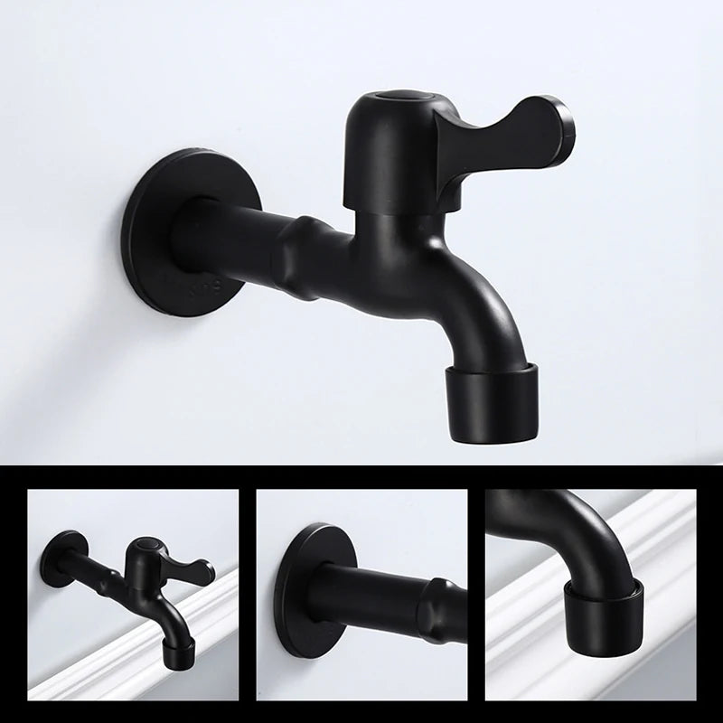 Faucets Black Brass Wall Mounted Bathroom Corner Washing Machine Cold Water Faucet Outdoor Garden Bibcock Toilet Mop Pool Taps