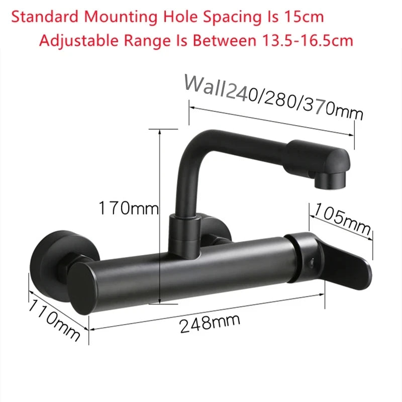Brass Black Kitchen Faucets 360 Rotate Dual Hole Wall Mounted Silver Bathroom Faucet Cold Hot Water Folding Crane Sink Mixer Tap