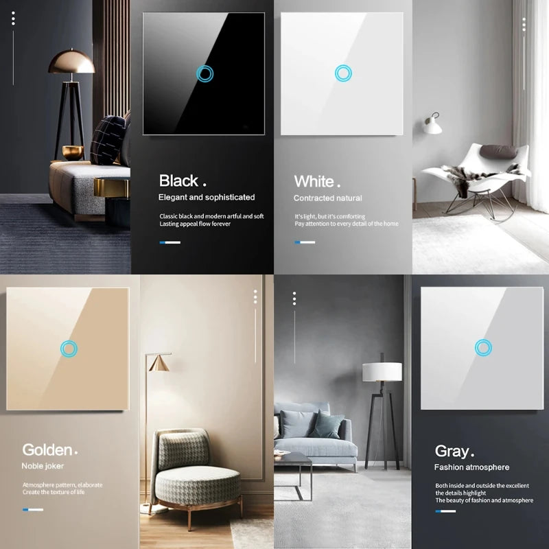 Backlight Panel Touch Switch AC100-240V Led Tempered Crystal Glass Wall Light Sensory Switches 1/2/3 Gang Interruttore