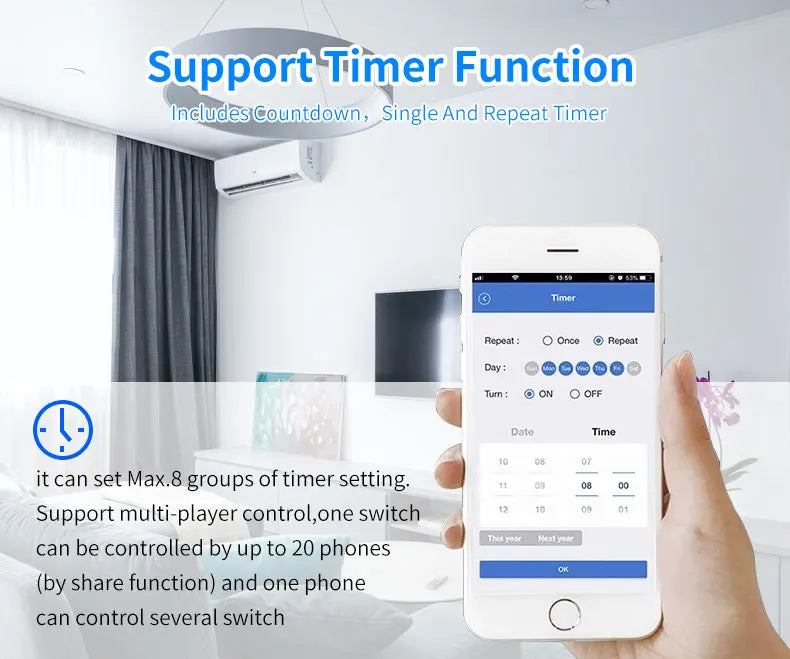 UBARO EU Standard 2 Way Wifi Smart Wall Switch Multi Control Voice Timer Sharing Function Works With Tuya App Home Improvemet
