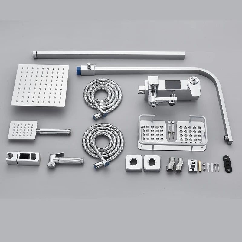 Chrome/Black Thermostat Shower Set Faucet 4 Ways Bathroom Faucet Rainfall Mixer Tap Digital Display Shower Set System Bathroom