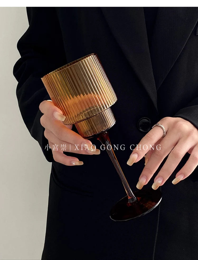 350ml Color Nordic Stripe Goblet Wine Glasses Red Wine Glasses Cocktail Juice Sparkling Water Glasses Party Wedding Barware