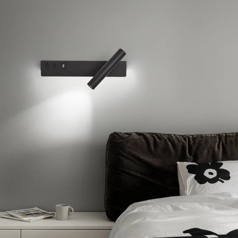 LED wall light with switch, rotatable USB reading spotlight, spotlighting, bedroom bedside hallway home decoration wall light