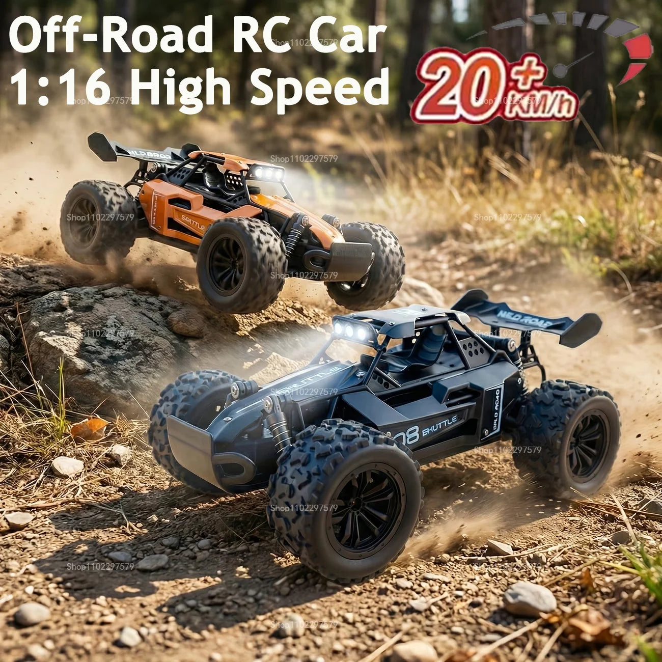 RC Monster Truck 1:16 Scale Remote Control Car 2.4GHz Alloy Shell 20KM/H Fast Off Road RC Car LED LED Headlight Toy Gift for Kid