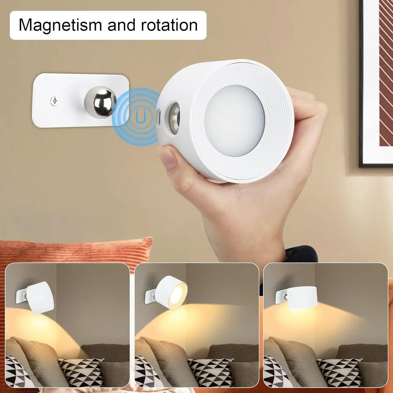 RGB Wall Lights with Remote and 19 Colors, 360° Rotation & 2000 mAh Battery, Dimmable Brightness &Touch Control for Bedroom/Gift