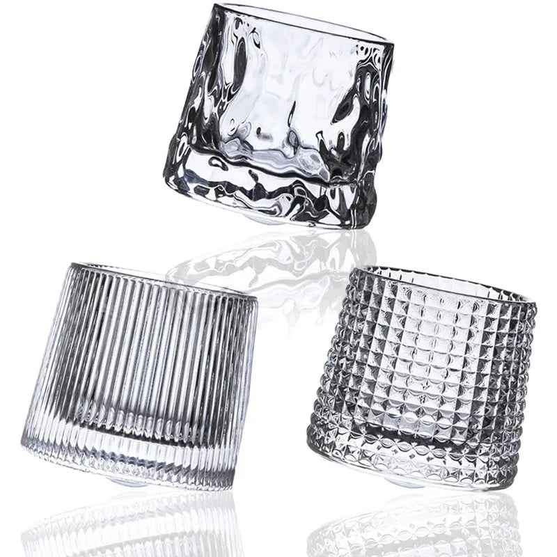 Crystal Whiskey Glasses Tumbler Rotatable Old Fashioned Glass Cup Juice Drink Coffee Wine Cup for Bar Home Christmas Gifts