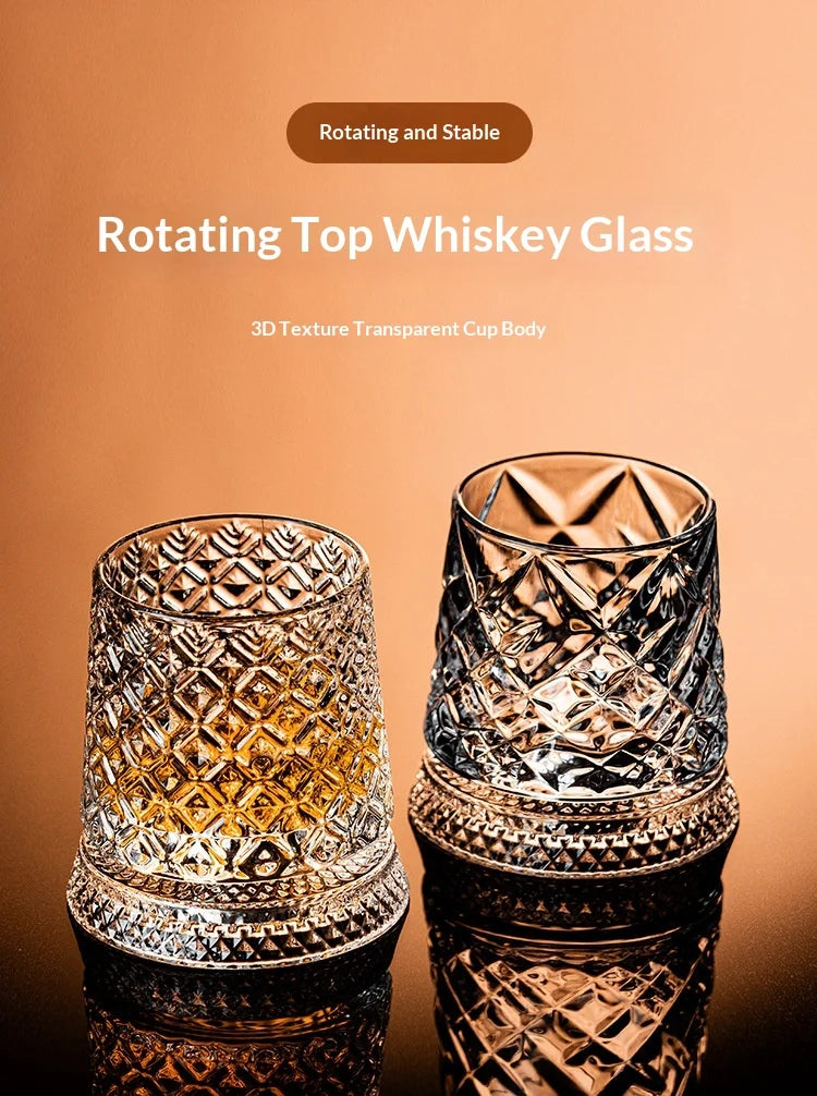 Tumbler Whiskey Glass with Base Crystal Whiskey Glasses Rotating Spinning Wine Brandy Glass Cup Drinkware for Bar Home
