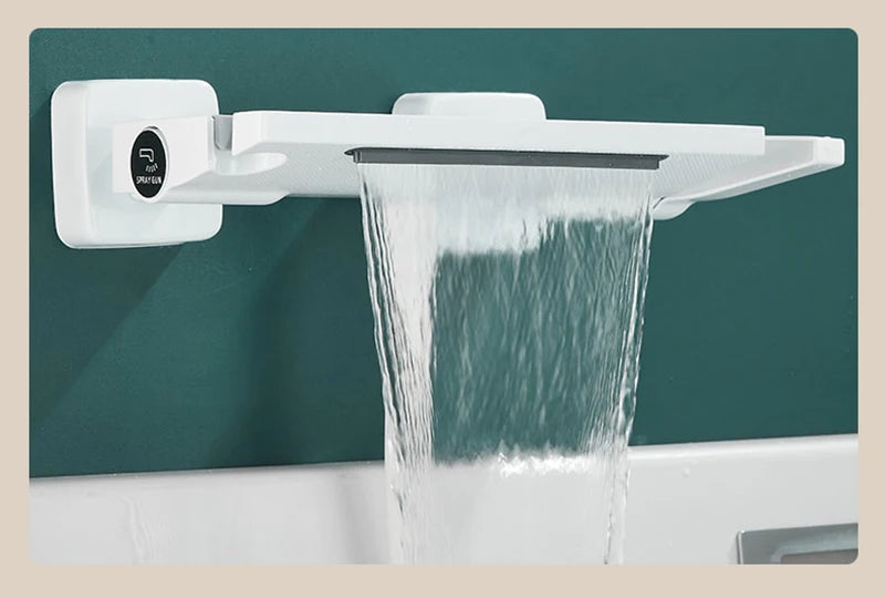 Brushed Gold Waterfall Bathtub Shower Faucet Set Bathroom Bathtub Mixer Taps Hot and Cold Shower Faucet Wall Mounted Bathtub Tap