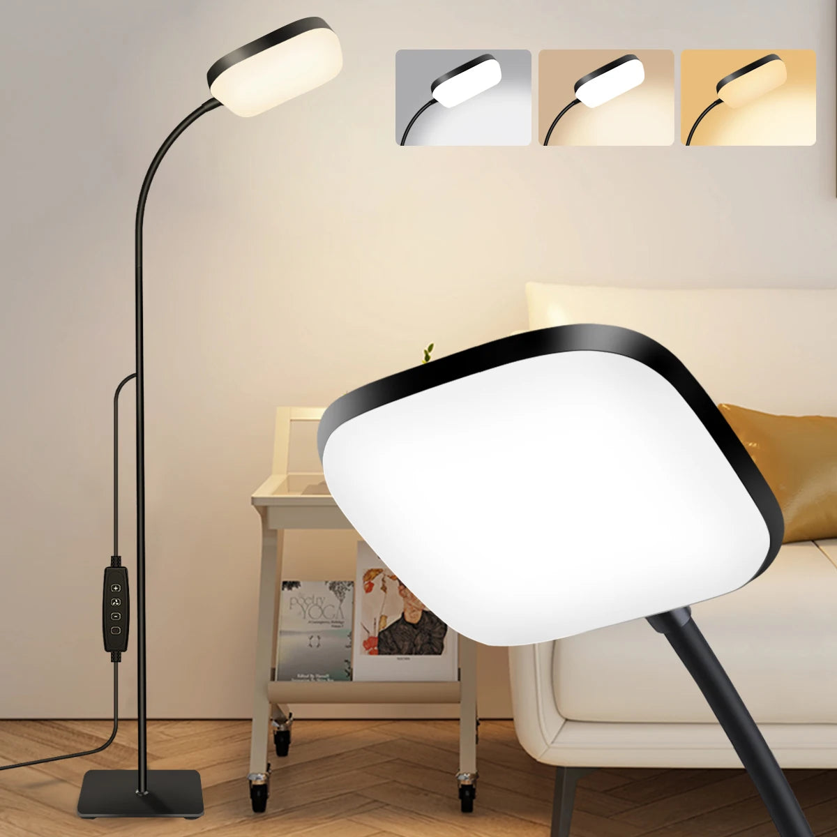 Modern LED Floor Lamp Bright 18W Sofa Reading Lamps for Lash Extensions Dimmable Modern Standing Light Adjustable Gooseneck