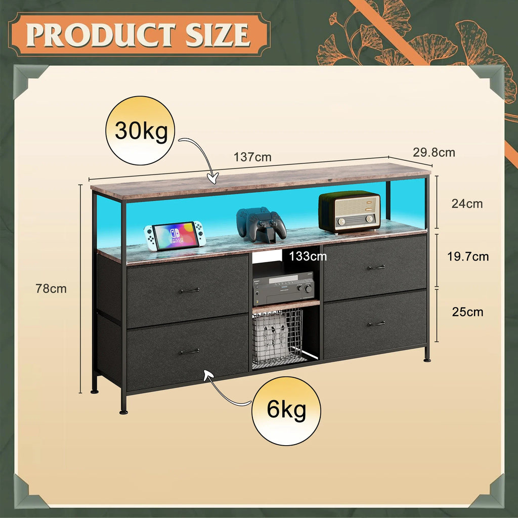 Rosahqnda TV stand with 4 drawers, TV cabinet, , adjustable shelves, TV table, TV cabinet living room furniture