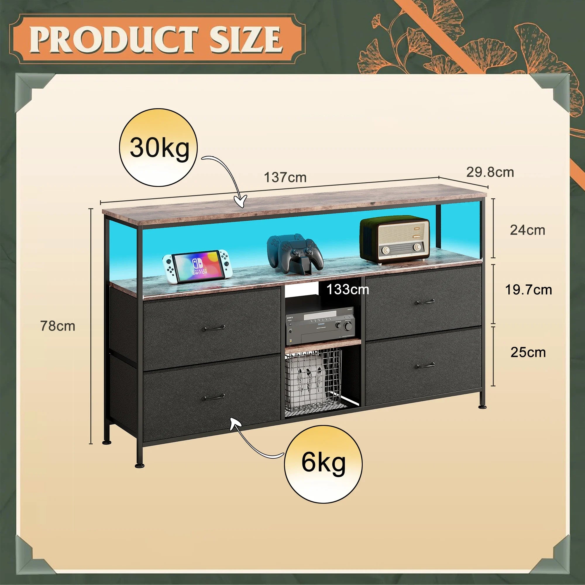 Rosahqnda TV stand with 4 drawers, TV cabinet, , adjustable shelves, TV table, TV cabinet living room furniture