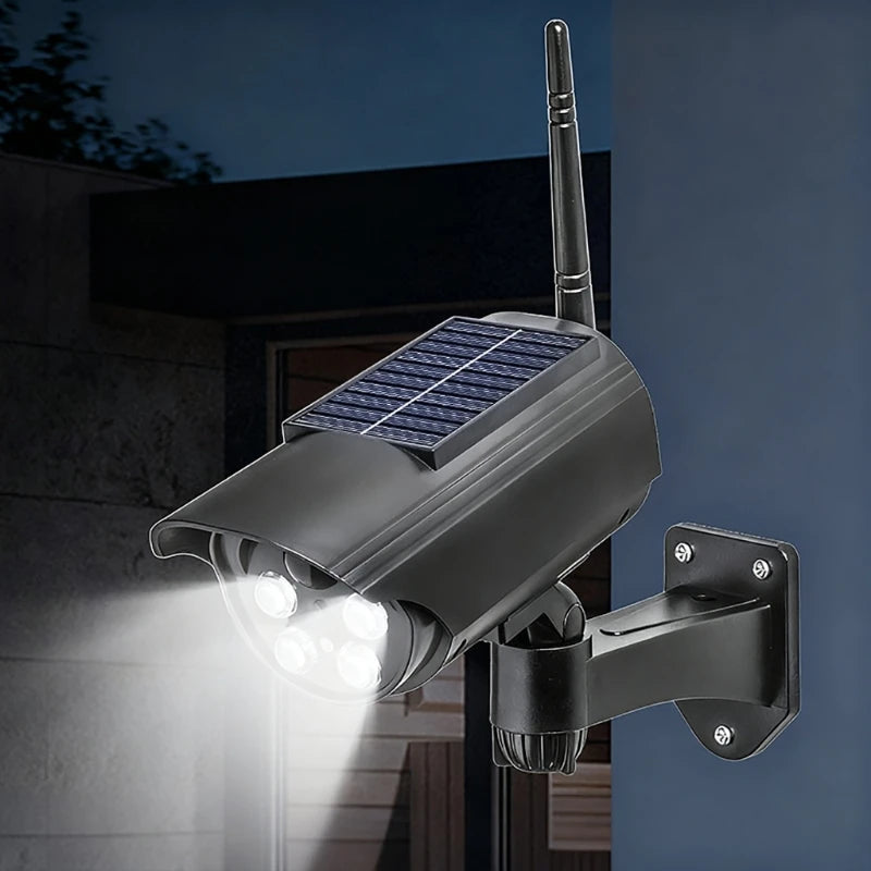 Solar Powered Fake Security Camera Outdoor Dummy Surveillances Device ABS Weatherproof For Home Business Garden Garage