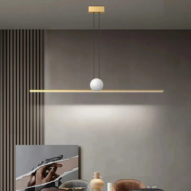 Italian Minimalist Restaurant Chandelier, Modern Light Luxury Exhibition Hall, Island Bar Counter, Straight Strip Lighting Fixtu