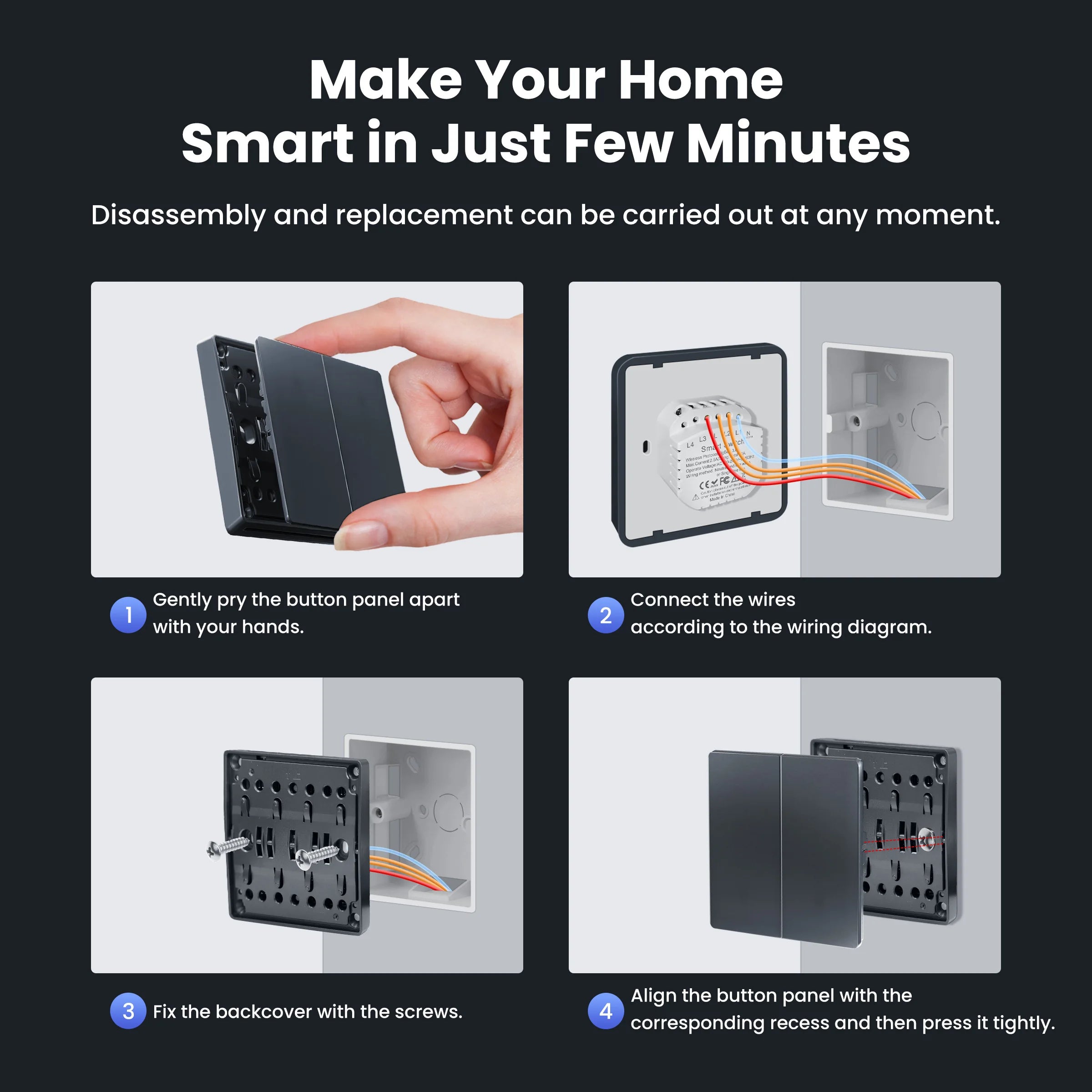 GIRIER ZigBee Wall Switch Tuya Smart Button Light Switches 1/2/3/4 Gang Support Neutral or without Neutral Wire Works with Alexa