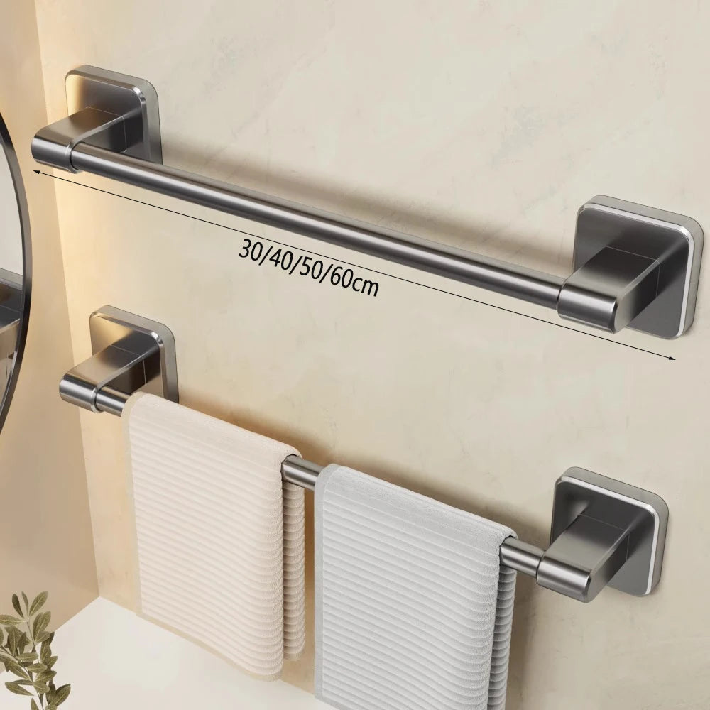 30/40/50/60cm Towel Bar Bathroom Nail-free Towel Rack Grey White Wall Mounted Bath Towel Rack Kitchen Pot Cover Rack Shoe Racks