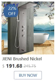 JIENI 8 Inch Brushed Gold Rainfall Shower Faucet Sets Wall Mounted Bathroom Round & Square Head 2 Handles Control Mixer Shower
