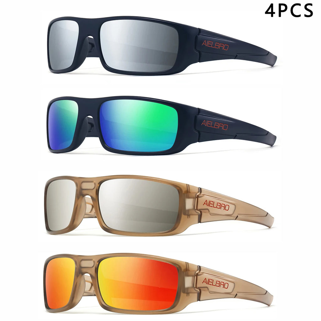 4PCS Sun Glasses – Unisex Square Frames with UV400 Lens, Perfect for Driving, Golf, Fishing All-Weather Outdoor Activities