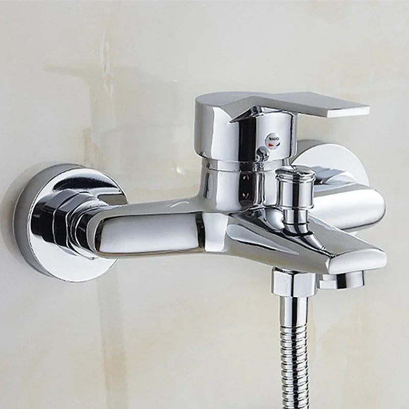 Chrome Plated Wall Mounted Hot and Cold Faucet with Adjustable Dual Nozzles Suitable for Bathroom Household Shower Mixer Tap