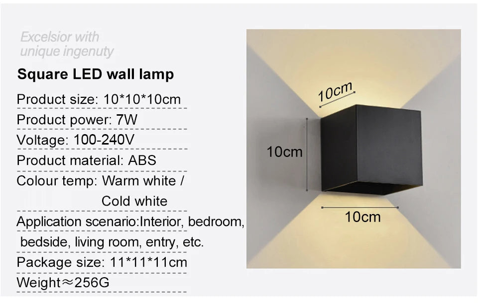 LED Wall Lamp 7W 100-240V Outdoor / Indoor Porch Garden Wall Lamp For Bedroom Bedside Lighting Up and Down Adjustable Wall Light