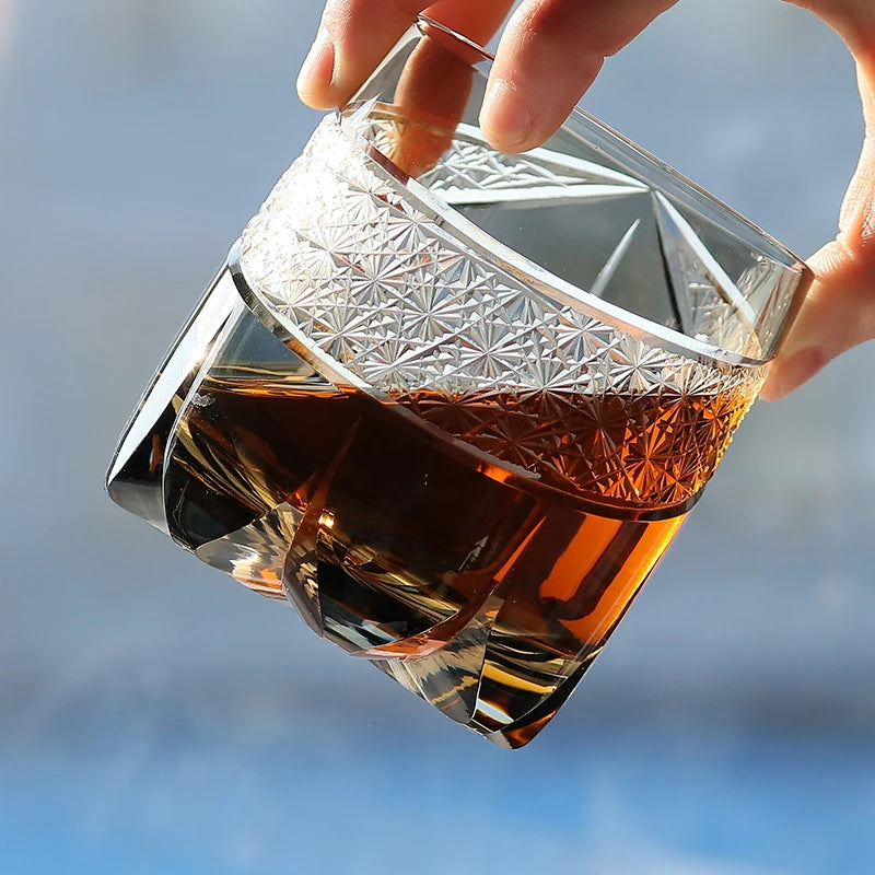 Edo Kiriko Fashioned Whiskey Glasses 360ml Amber Grey with Gift Box New Design New Arrival