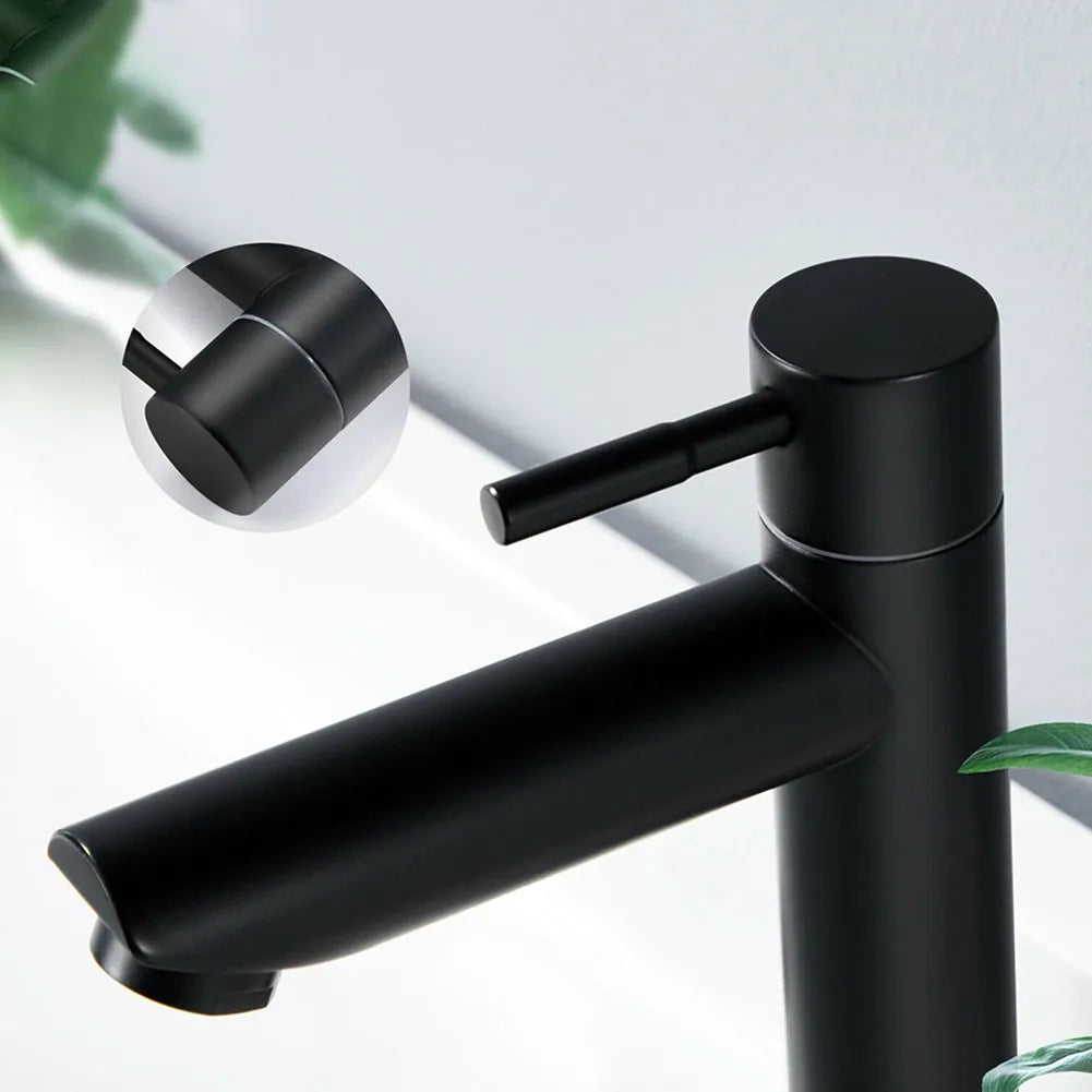 Black Basin Kitchen Bathroom Sink Tap Cold Matte Sink Faucet Taps G1/2 Installation Thread Bathroom Single Cold Faucet