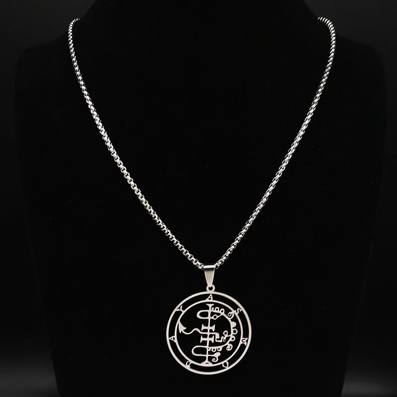 2024 Fashion Sigeal Sigil De Lucifer Stainless Steel Satan Necklace Asmoday Lazer Key Baphomet Stamp Jewelry N7118S03
