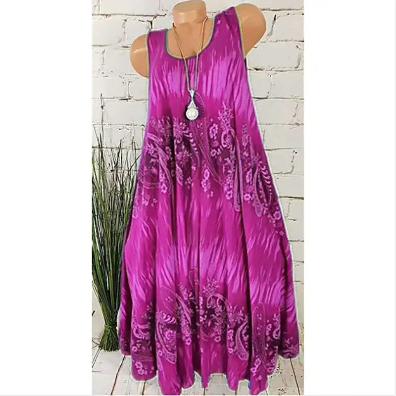 Women Dresses 2026 Summer fashion floral digital printed sleeveless mid calf dresses women's clothing vestidoes
