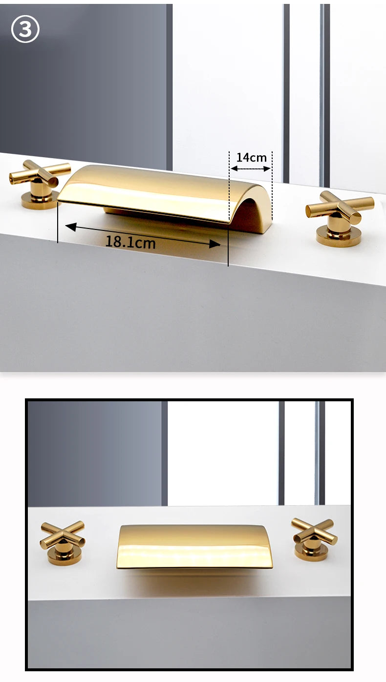 3PCS Bathroom Bathtub Faucet Basin Faucet Deck Mounted  Spa Tub Mixer Tap Cold Hot Mixer Waterfall  Matte Black or Gold Color