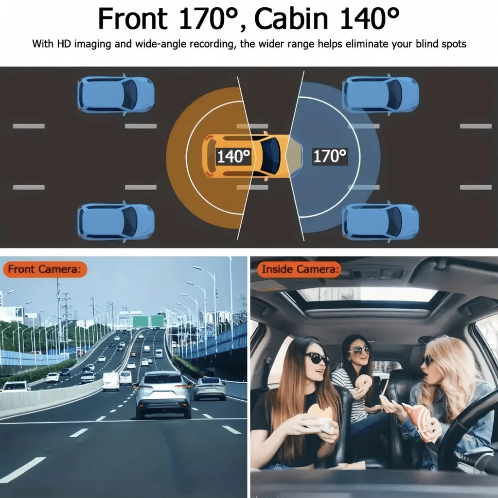 Three-Camera Dash Cam (Front/Interior/Rear), 1080p In-Car Camera, with Parking Mode, Universal Fit
