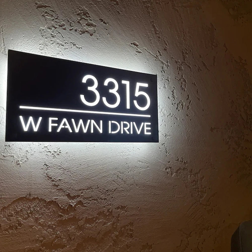 House Floating Apartment LED Custom Content Numbers Horizontal Outdoor Modern Light Acrylic Home Llluminated Address Street Sign