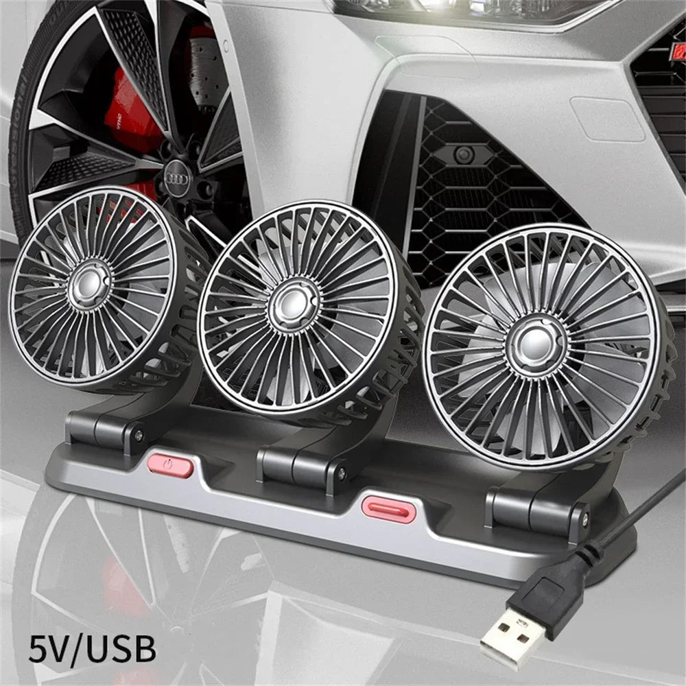 1/2/3 Head Car Fan Summer Air Cooler USB/12V/24V Adjustable 2 Speeds Silent Fan for Home Desk Office & Car