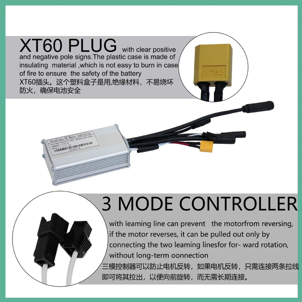 Bike Controller JN 17A Sine Wave Brushless Three Mode Controller WP Connector 24V/36V/48V Scooter Refit Accessory