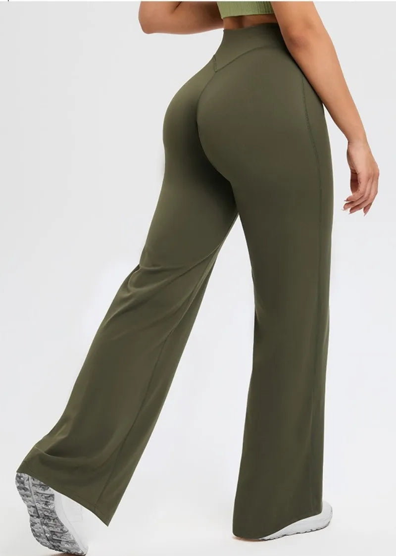 2026 C-B Women High Waist V Back Scrunch Straight Leg Yoga Pants Naked Feel Tummy Control Stretch Gym Pilates Sports Trousers