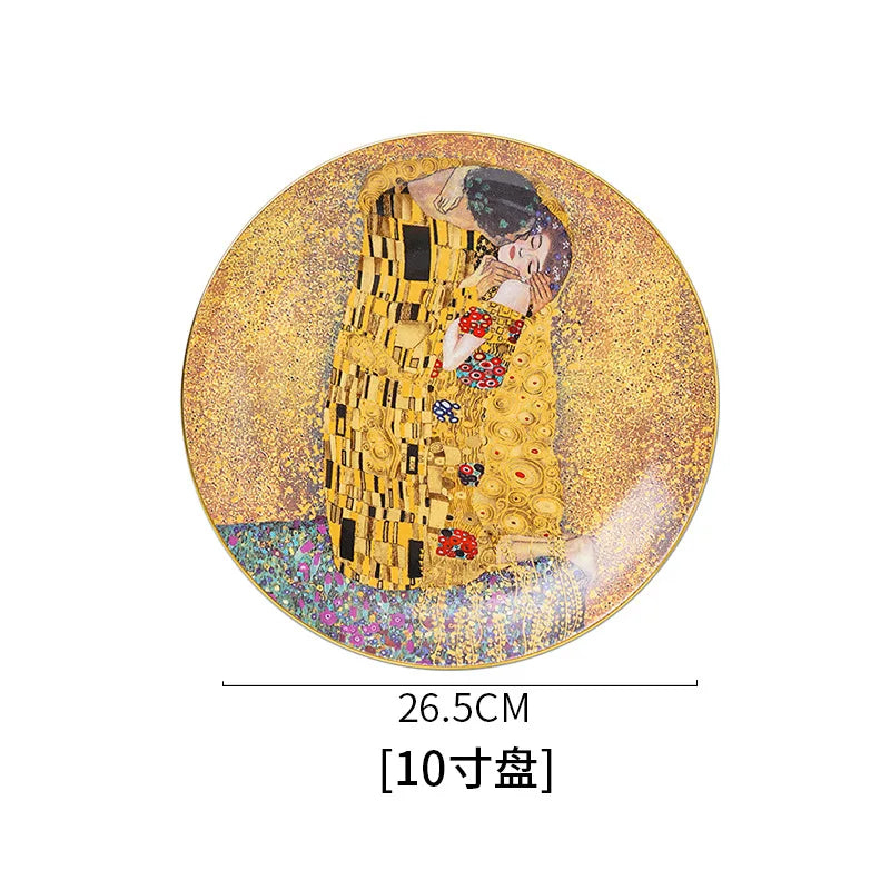Klimt Kiss Bone China Dinning Plates Set Luxury Porcelain Plate for Dessert Steak Bread Cake Dish Home Party Tableware Gift