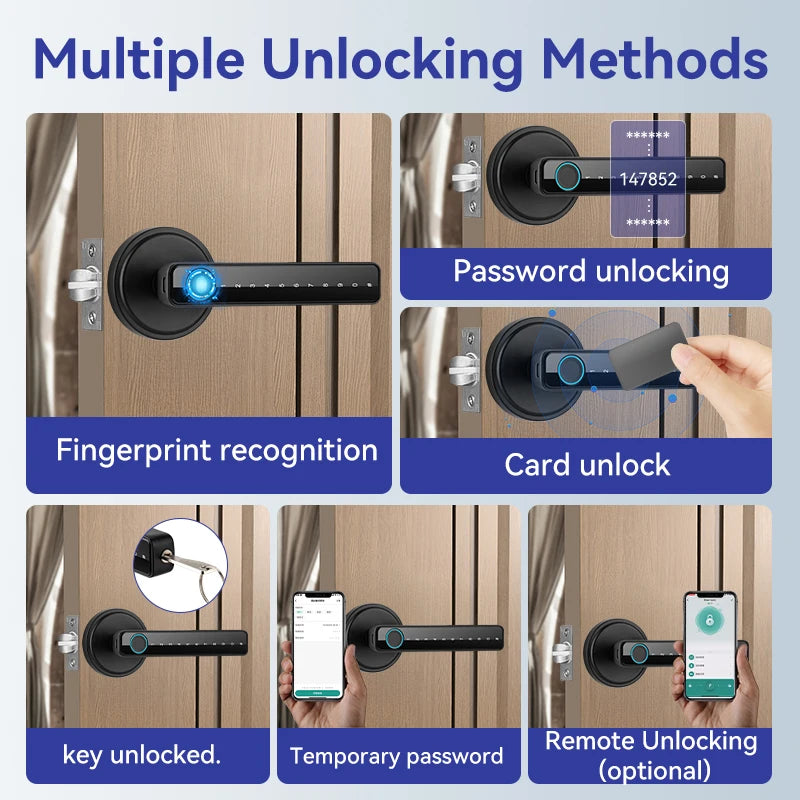 Tuya Bluetooth Smart Fingerprint Door Lock Electronic Lock With Password/Key/Card/APP Unlock Home Protection Smart Life Control