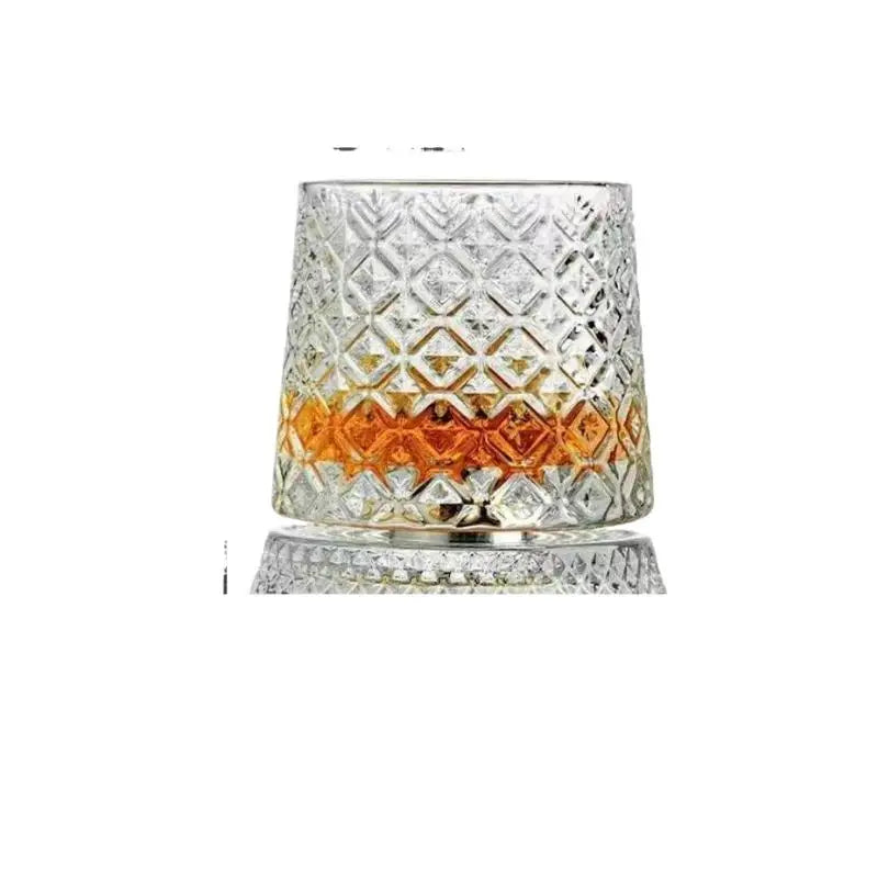 2026 New Whiskey Glasses Rotating Whisky Glass With Glass Base 360 Rotate Degrees Crystal Rum Glass For Cocktail Party Drinking
