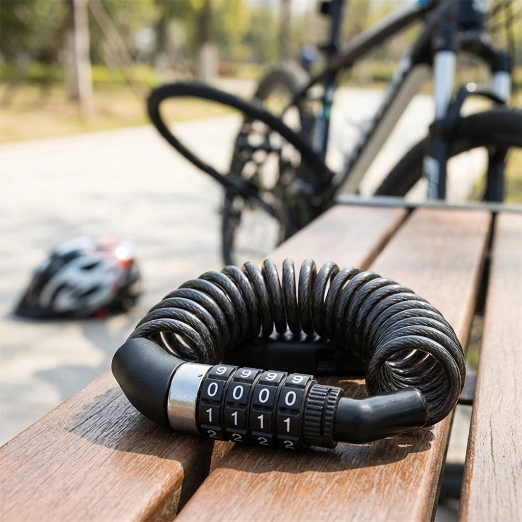 Portable Bike Cable Lock With Password Combination For Mountain Electric Bikes Helmet Secure Accessory