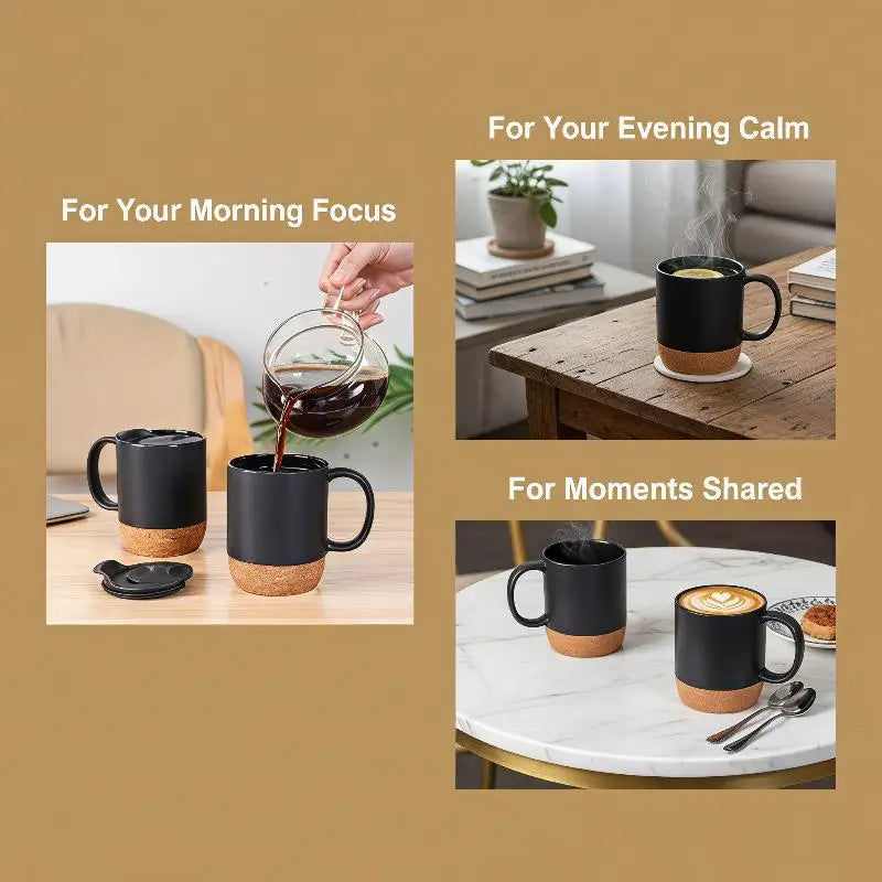 Cork Bottom Ceramic Frosted Coffee Mug Non-slip 350ml Easy Wash Drinking Cup for Office Home Gift Giving