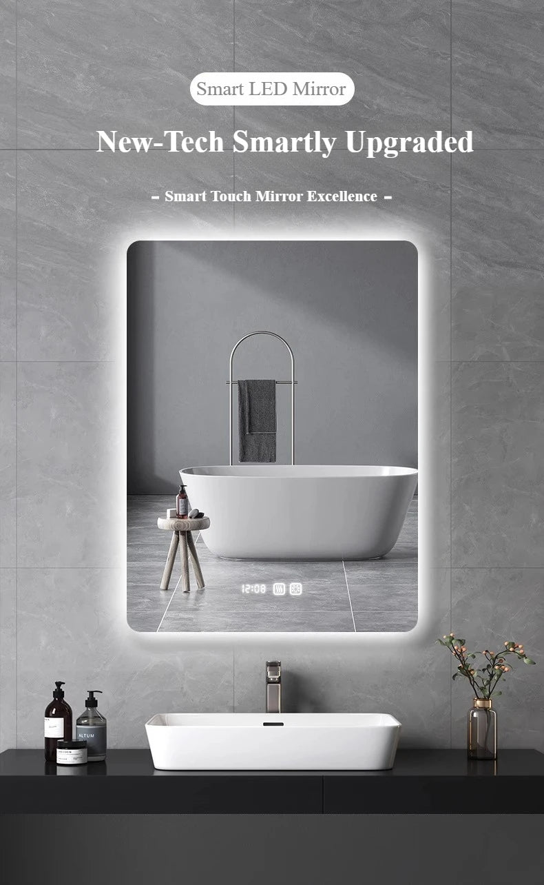 Toilet Intelligent Makeup Mirror Touch Screen LED Bathroom Mirrors High Definition Anti Fog Wall Mounted Lighted Espejos De Baño