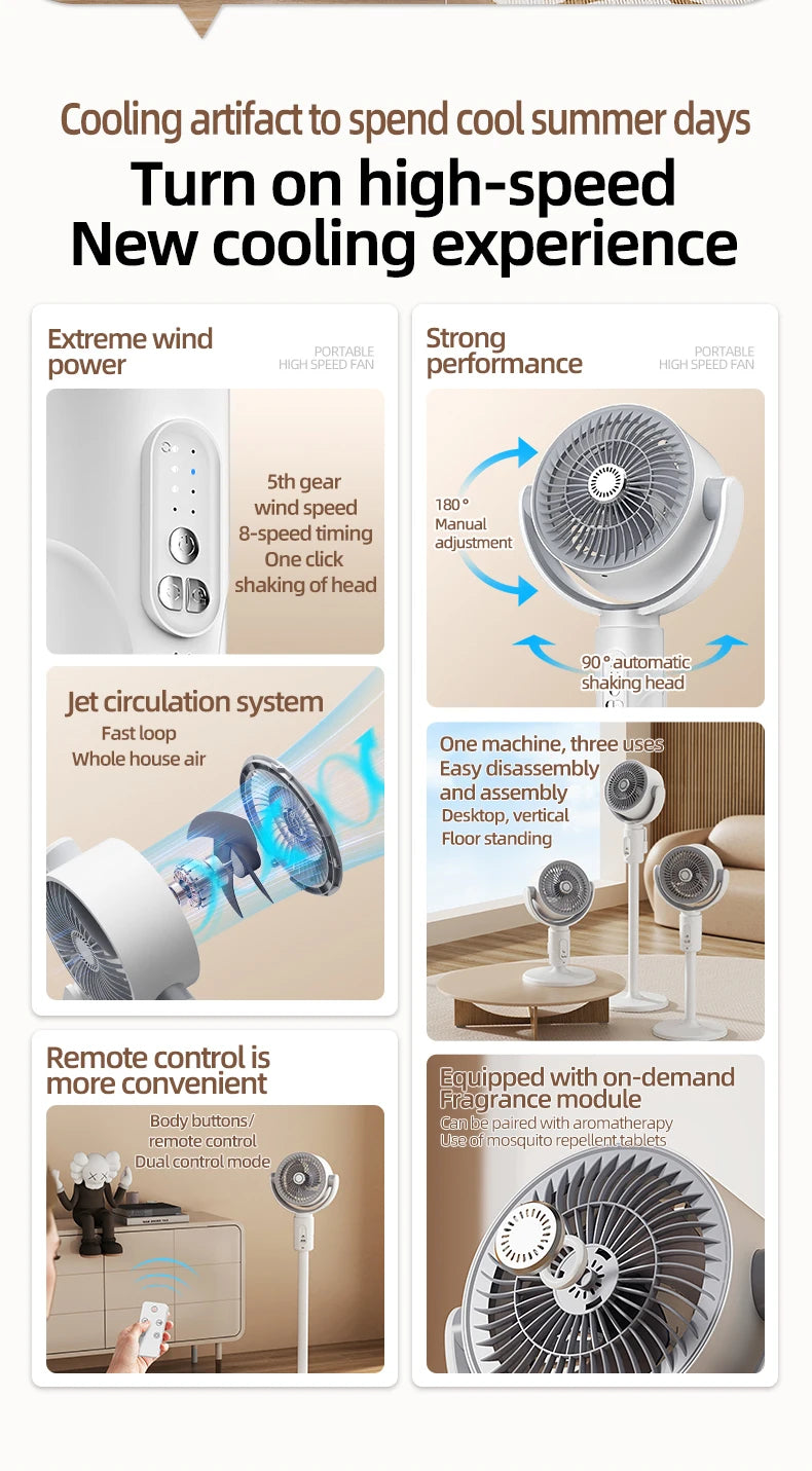 Air Circulation Fan Rechargeable Oscillating Fan Five Gear Adjustment Stand Fan Adjustable Height Household Air Circulation Fan